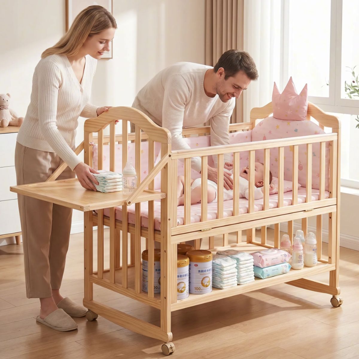 HOMER OUTDOOR - Cama Cuna Colecho Madera 12270100cm Con Colchón Homer rosa