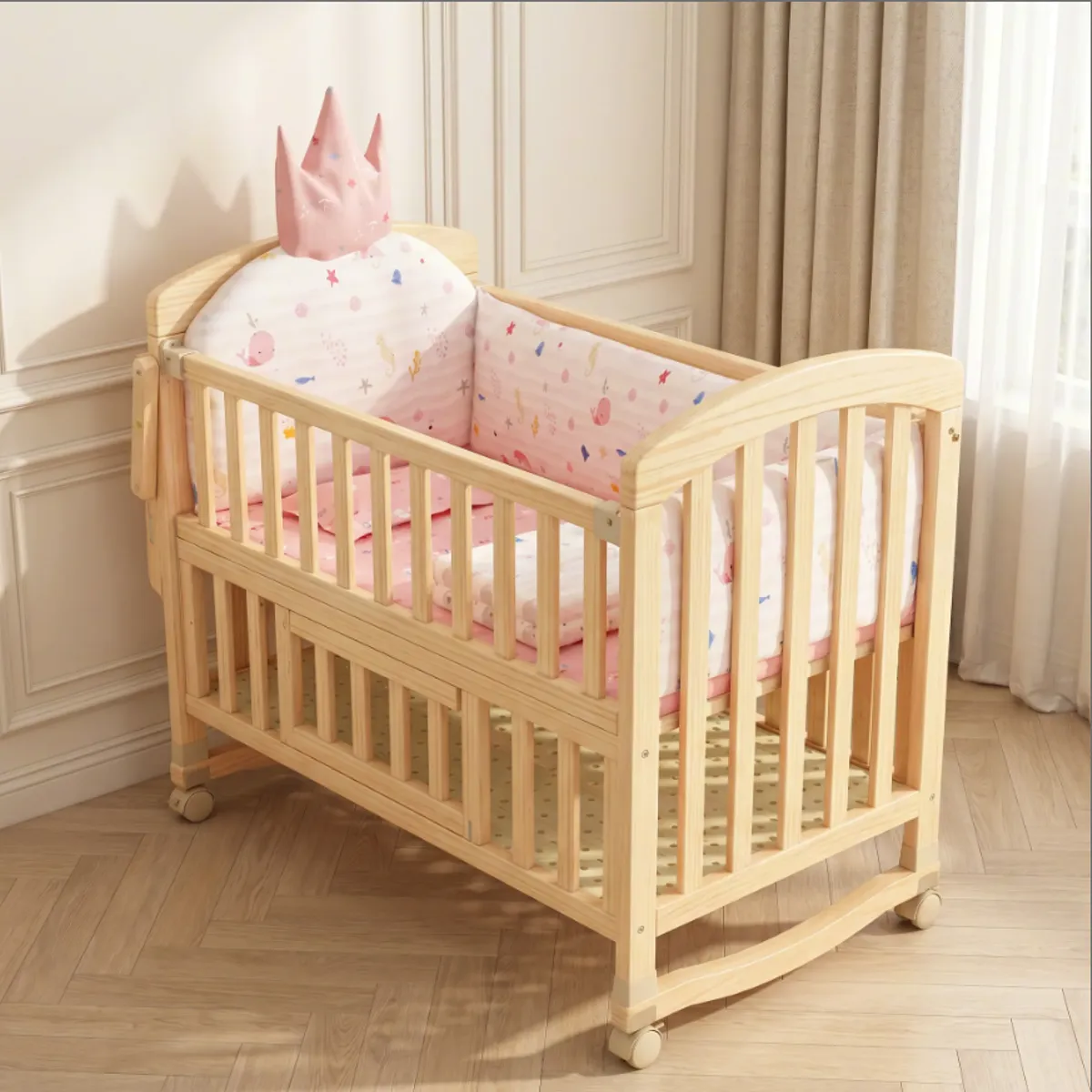 HOMER OUTDOOR - Cama Cuna Colecho Madera 12270100cm Con Colchón Homer rosa