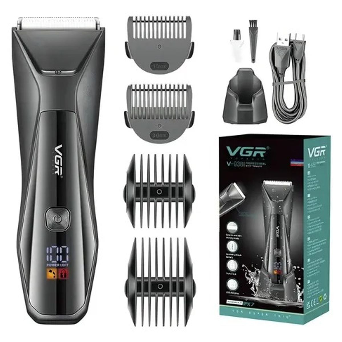 GENERICO - Máquina Cortar Pelo Corporal Íntima Vgr V-938 Luz Led Ipx7 Negro