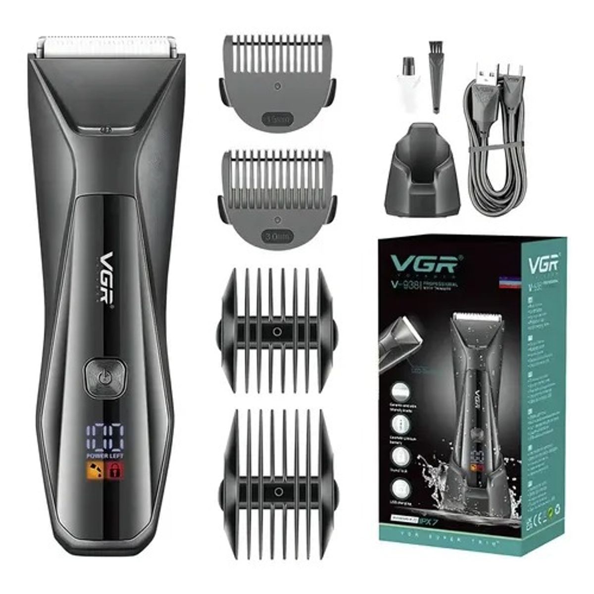 GENERICO - Máquina Cortar Pelo Corporal Íntima Vgr V-938 Luz Led Ipx7 Negro