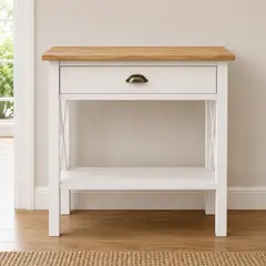 GENERICO - Arrimo X de Madera Natural Blanca Albayalde Mesa de Entrada Hecha a Mano