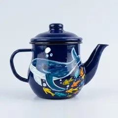 GENERICO - Tetera Enlozada Pintada a Mano - Diseño Ballena Azul 500cc