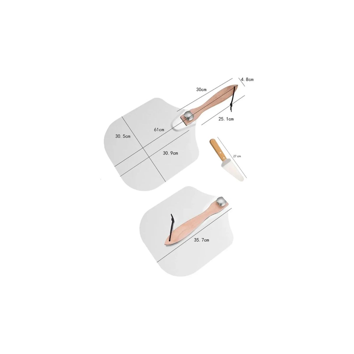GENERICO - Set Pala + Espatula Para Pizza Con Mango Madera Acero 60cm