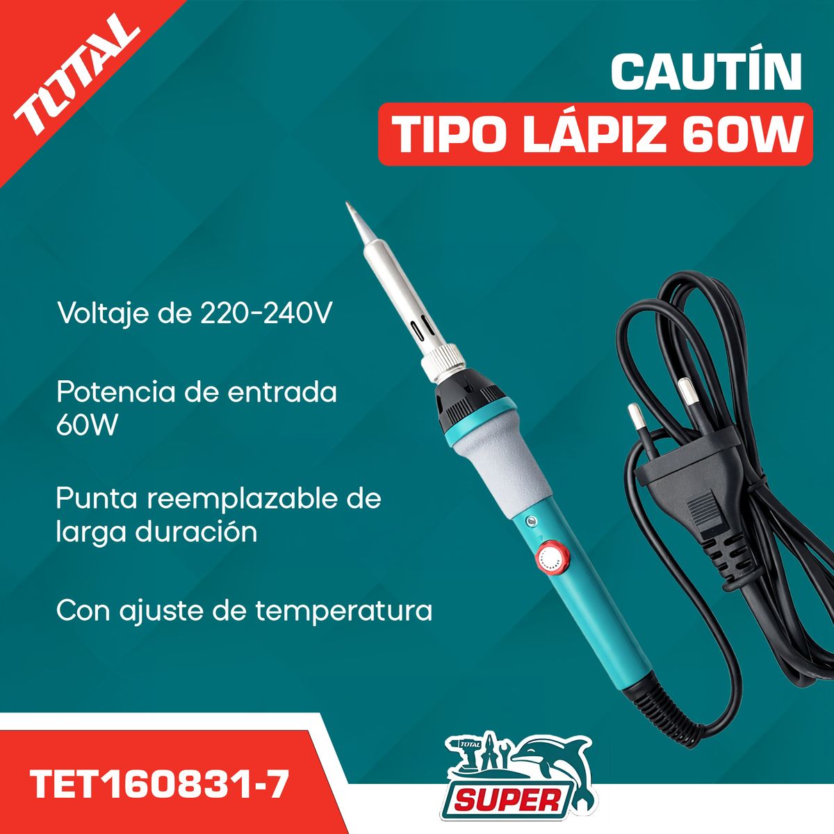 TOTAL - Cautin Tipo Lapiz P Soldar Temperatura Regulable 60w Total