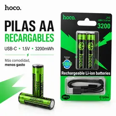 HOCO - Pilas Aa Recargables Usb-c 1.5v Litio Pack X2