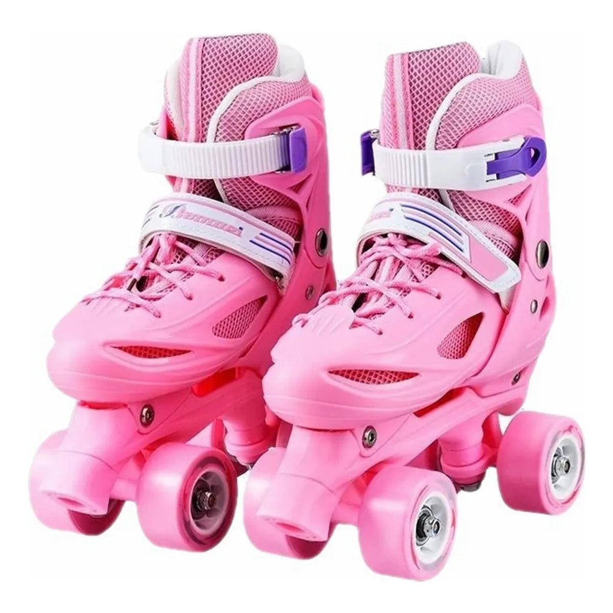 GENERICO - Patines 4 Rueda Ajustable + Kit De Seguridad y Casco Rosado