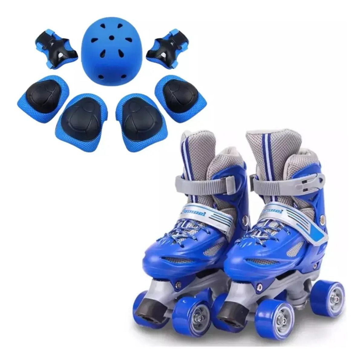 GENERICO - Patines 4 Rueda Ajustable + Kit De Seguridad y Casco Azul