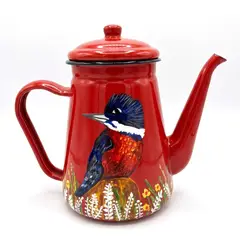 GENERICO - Tetera pintada a mano enlozada con diseño Martin Pescador. 1,2 L