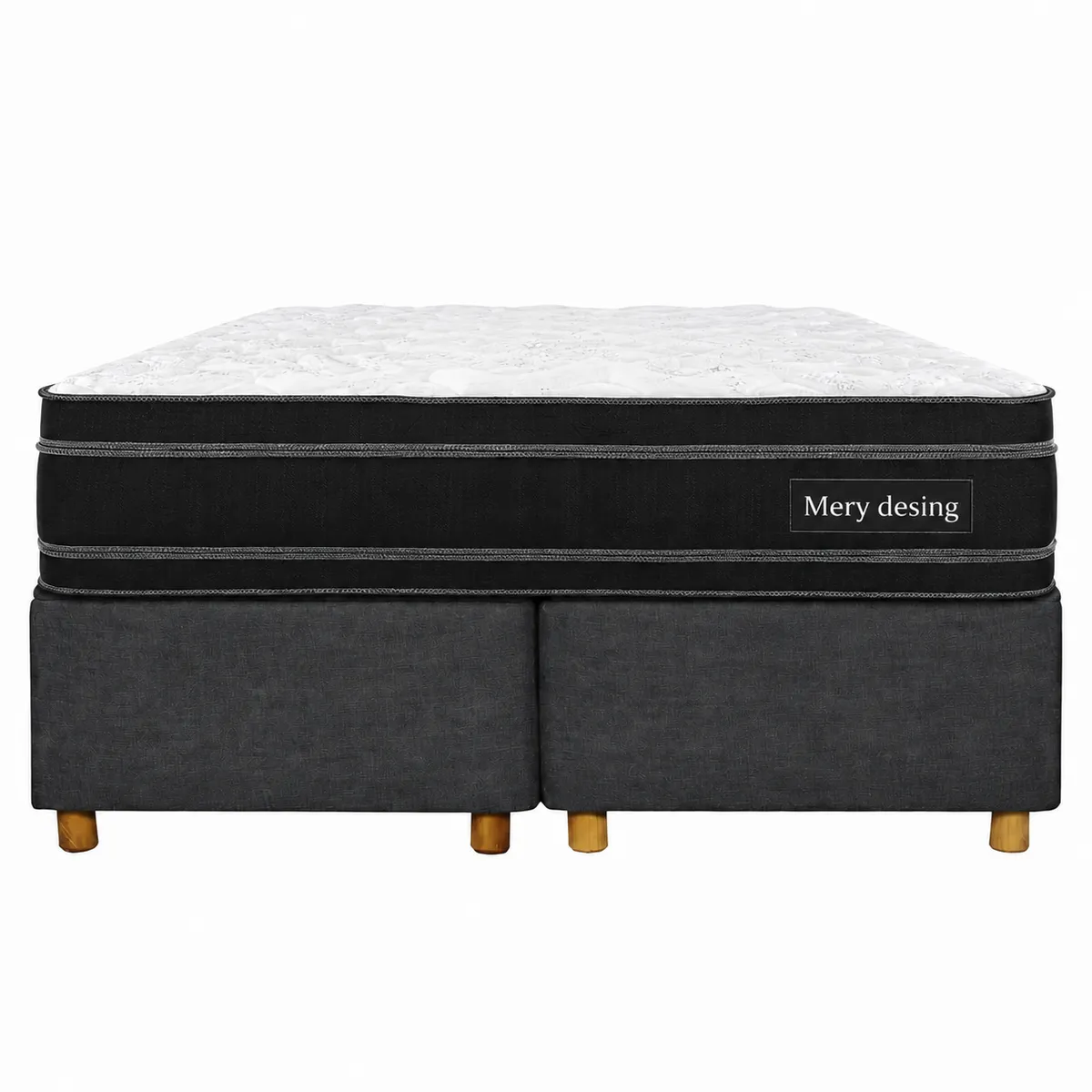 GENERICO - Base Baúl 2 Plazas Onyx Gris Grafito + Colchón Mery Design – Sistema Hidráulico Premium