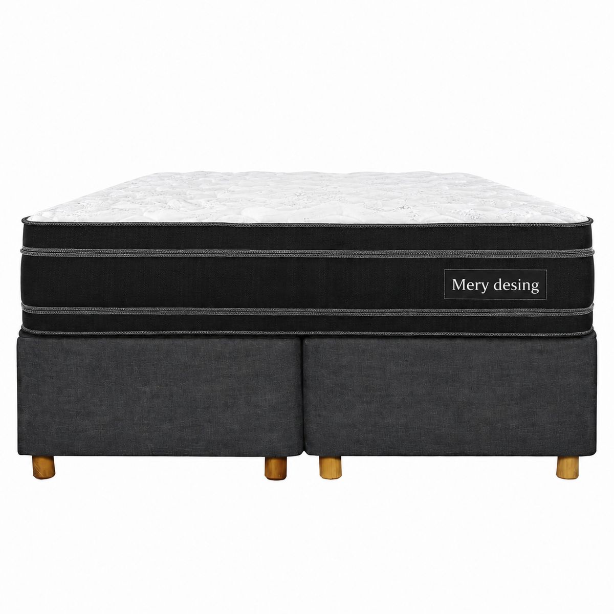 GENERICO - Base Baúl 2 Plazas Onyx Gris Grafito + Colchón Mery Design – Sistema Hidráulico Premium