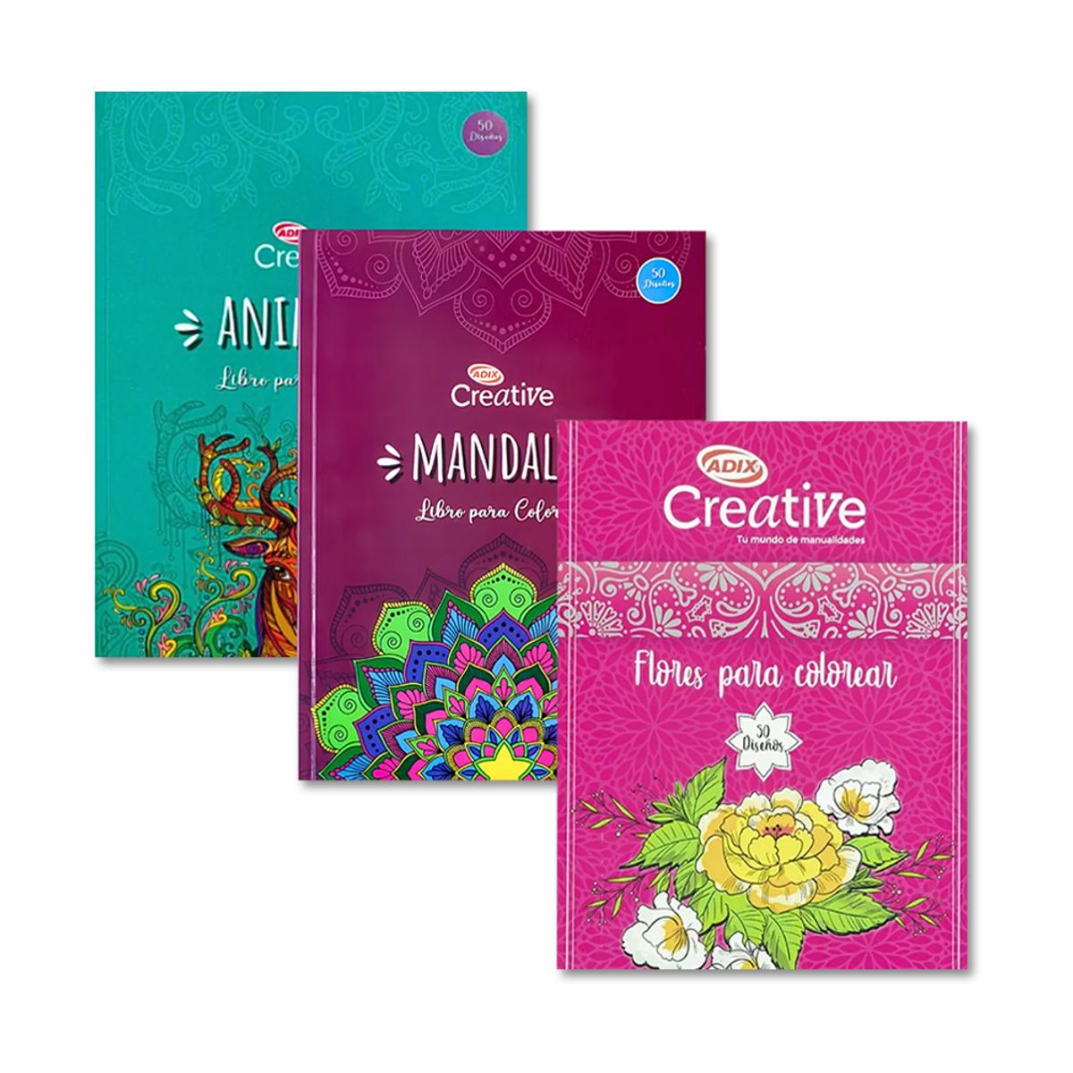 CREATIVE - Set 3 Libros Colorear Animales Flores y Mandala Creative