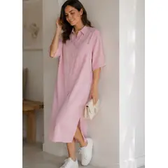 GENERAL - Vestido Mujer Camisero Manga Corta Midi Bolsillos Verano