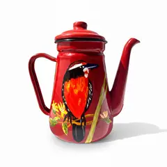 GENERICO - Tetera pintada a mano enlozada con diseño Martin Pescador. 1,2 L