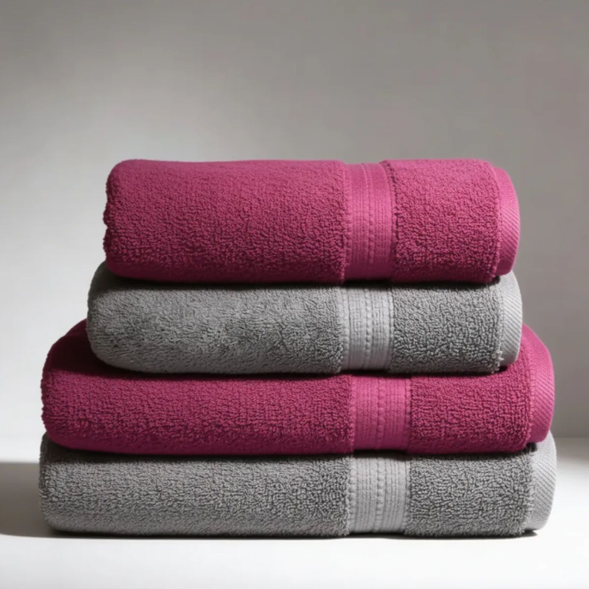 CHITECO - Pack 4 Toallas Chiteco Algodón 500g Baño & Manos 140x70cm Gris Y Rojo Rubi