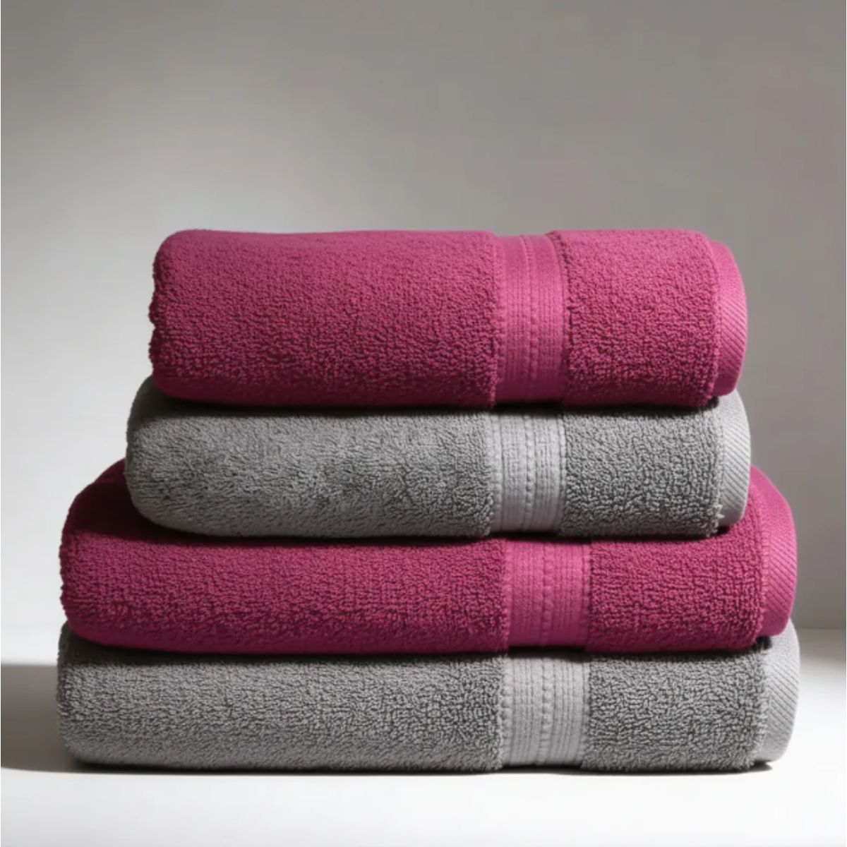 CHITECO - Pack 4 Toallas Chiteco Algodón 500g Baño & Manos 140x70cm Gris Y Rojo Rubi