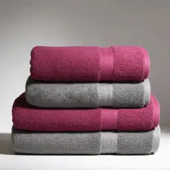 CHITECO - Pack 4 Toallas Algodón 500g Baño & Manos 140x70cm Gris Y Rojo Rubi