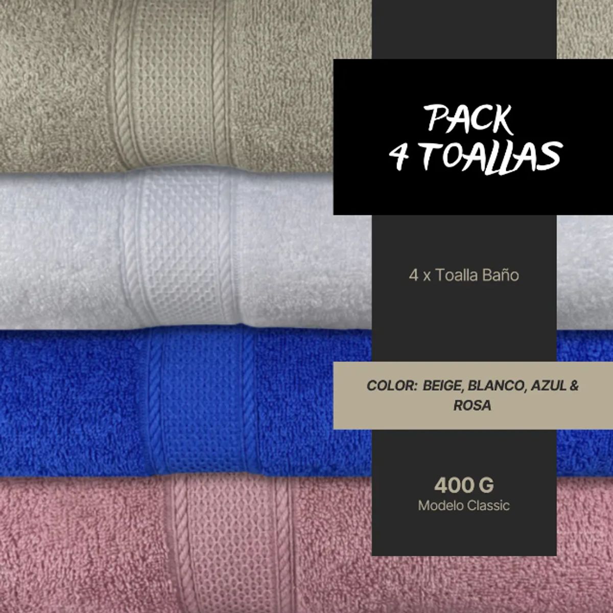 CHITECO - Pack 4 Toallas De Baño Chiteco Algodón 400g 135X70cm Multicolor