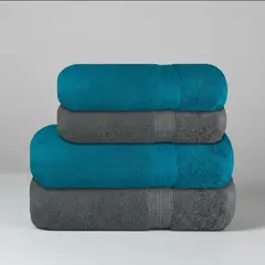 CHITECO - Pack 4 Toallas Algodón Baño Y Manos 500g 140x70cm Esmeralda Y Gris