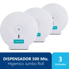GENERICO - Pack 3 Dispensadores de Papel Higienico 500 Mts Industrial