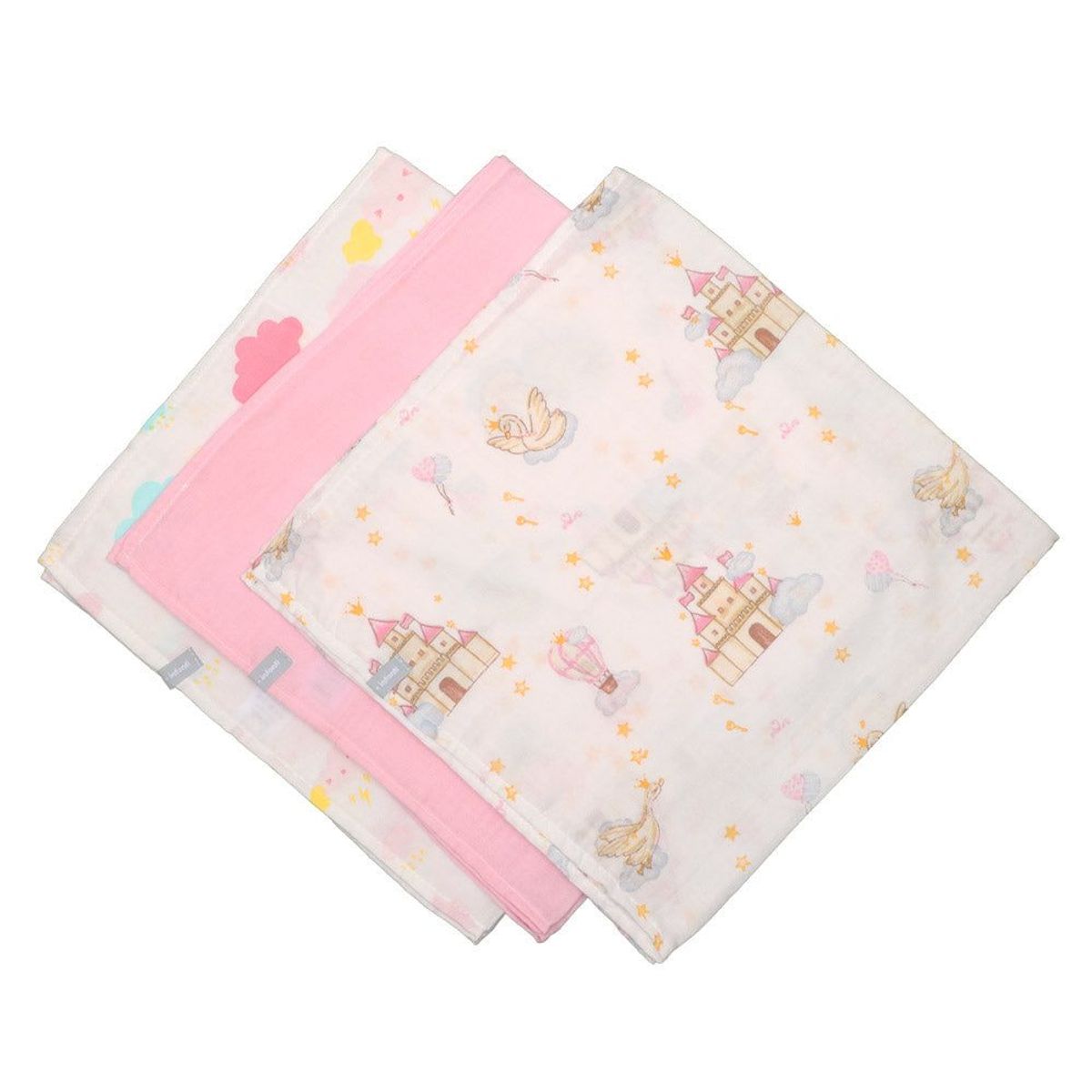 INFANTI - Pack 3 Tutos Infanti Algodón Muselina 75x75cm ROSADO