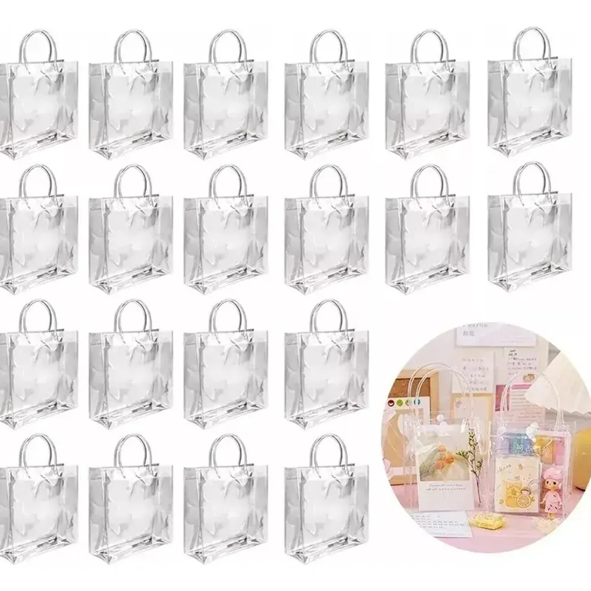 GENERICO - 20 Bolsa Regalo Con Asa Transparente Reutilizable