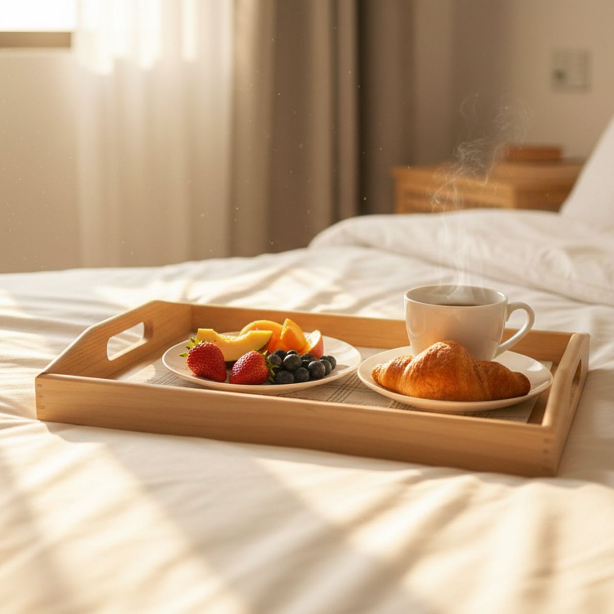 GENERICO - Set 3 Bandejas Madera Para Desayuno Cama Organizador Bambu