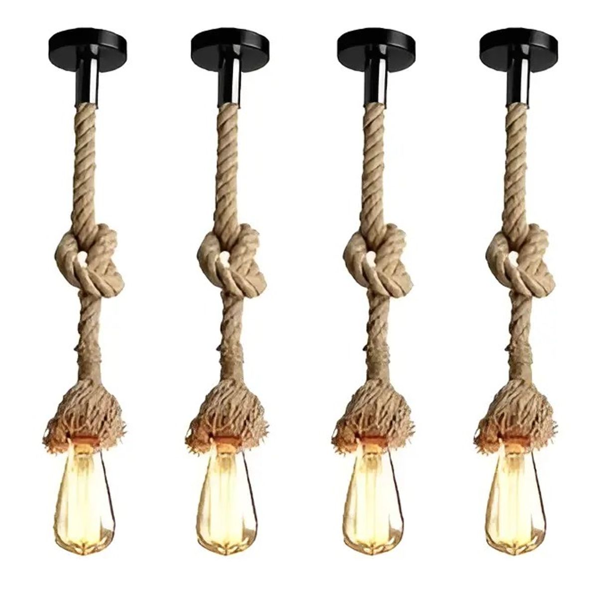 GENERICO - Pack 5 Lampara Colgante Soga Decorativo Vintage E27 Estructura Marrón