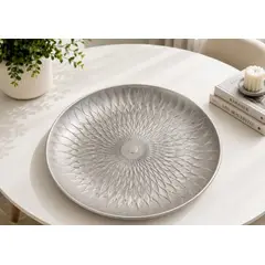 GENERICO - Centro de Mesa Decorativo Plateado Texturizado 30 cm – Diseño Elegante Moderno
