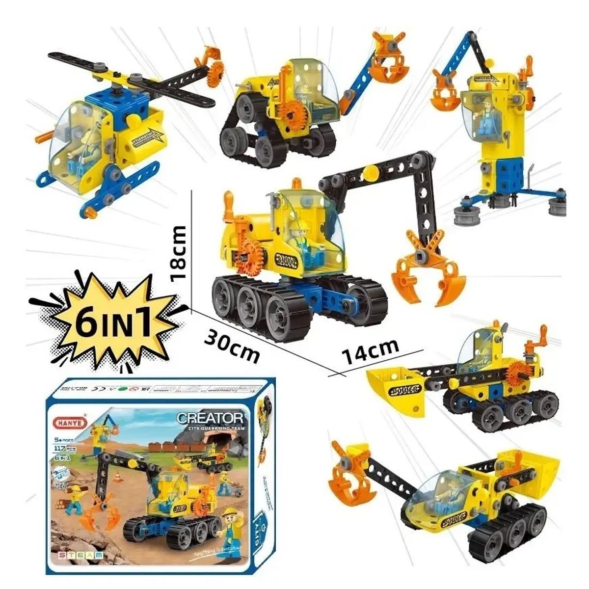 HANYE - Set De Máquinas De Construcción Armables 6 En 1