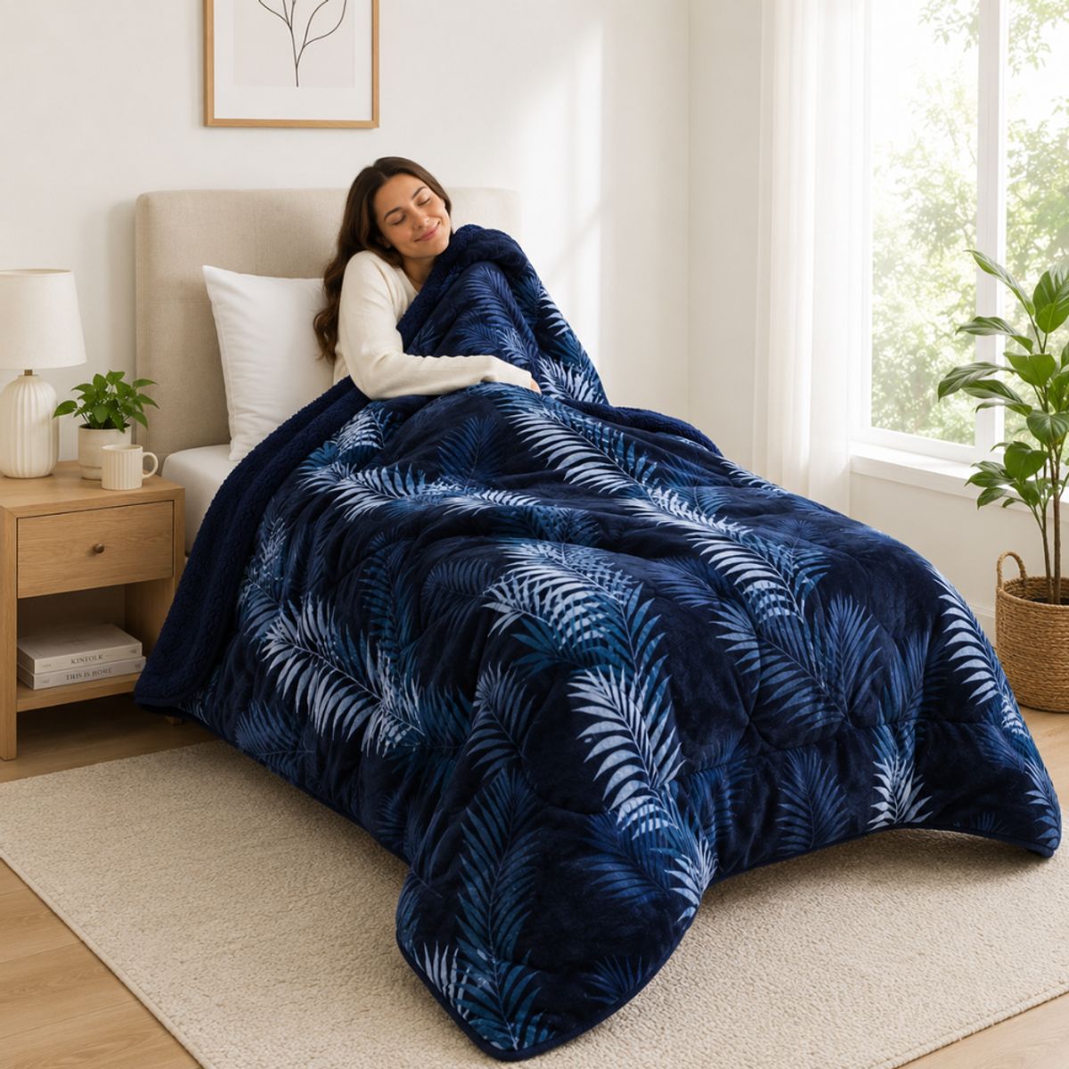 GENERICO - Cobertor Plush 1,5 Plazas con Chiporro Interior - Cubrecama Térmico Suave y Abrigador