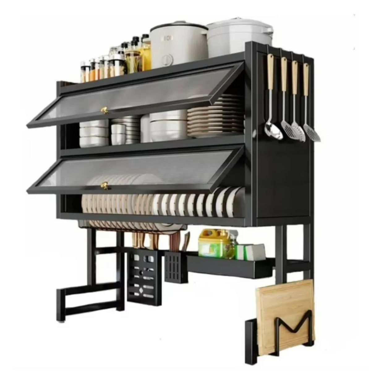 GENERICO - Escurridor De Platos Para Fregadero Multifuncional Negro Organizador Cocina Gabinete Metálico