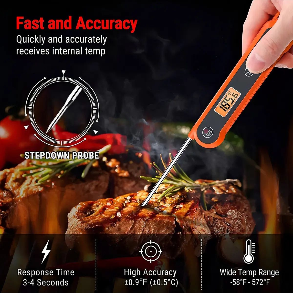 GENERICO - Termómetro digital para carne de lectura instantánea de color naranja Labg