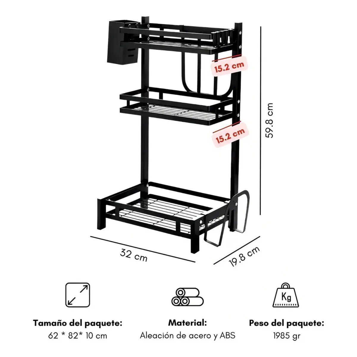 GENERICO - Organizador Cocina Especiero Rack 3 Niveles Especias Metal