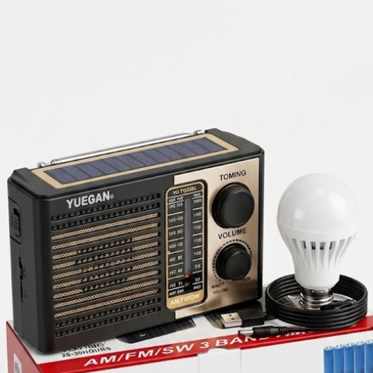 GENERICO - Radio Solar Recargable Am Fm Sw Con Linterna Ampolleta Led