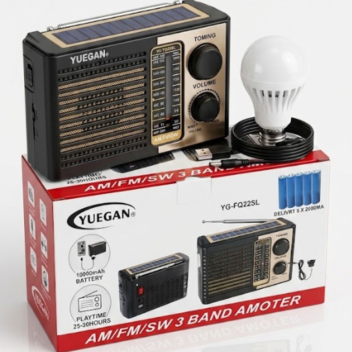 GENERICO - Radio Solar Recargable Am Fm Sw Con Linterna Ampolleta Led