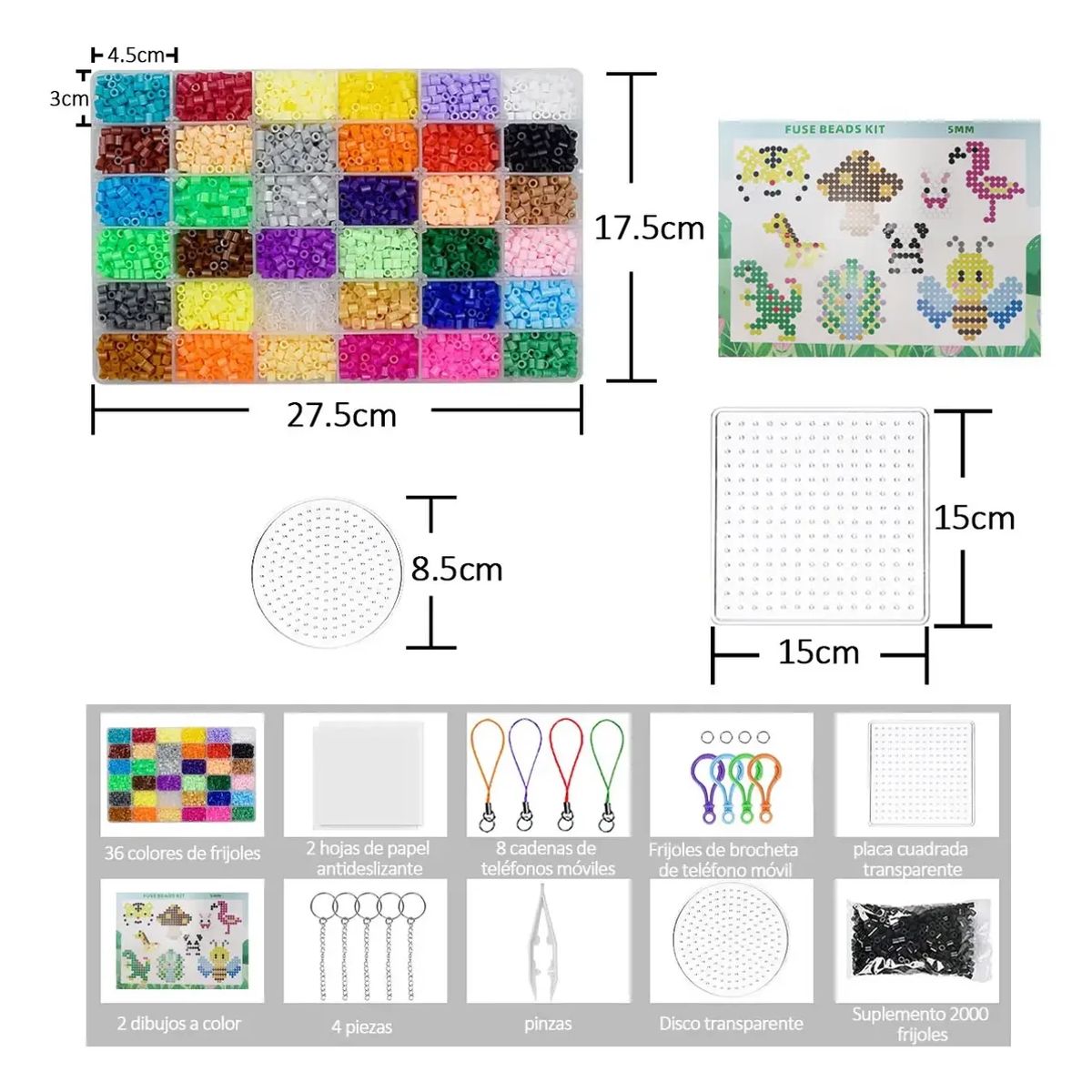 GENERICO - Set 12000 Beads 5mm Juego De Cuentas Fusibles 36 Colores