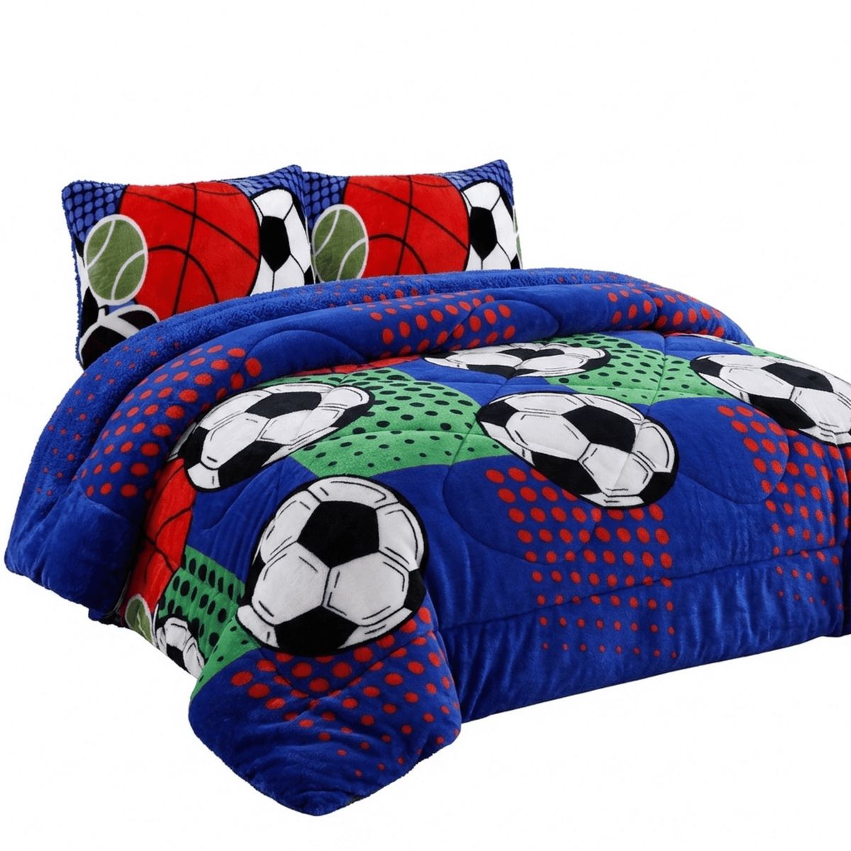 GENERICO - Plumón Cobertor Plush Chiporro 1.5 Plazas Invierno Suave Liviano Color Azul Estampado Balones