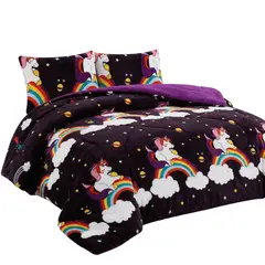 GENERICO - Plumón Cobertor Plush Chiporro 1.5 Plazas Invierno Suave Liviano Color Negro Estampado Unicornio