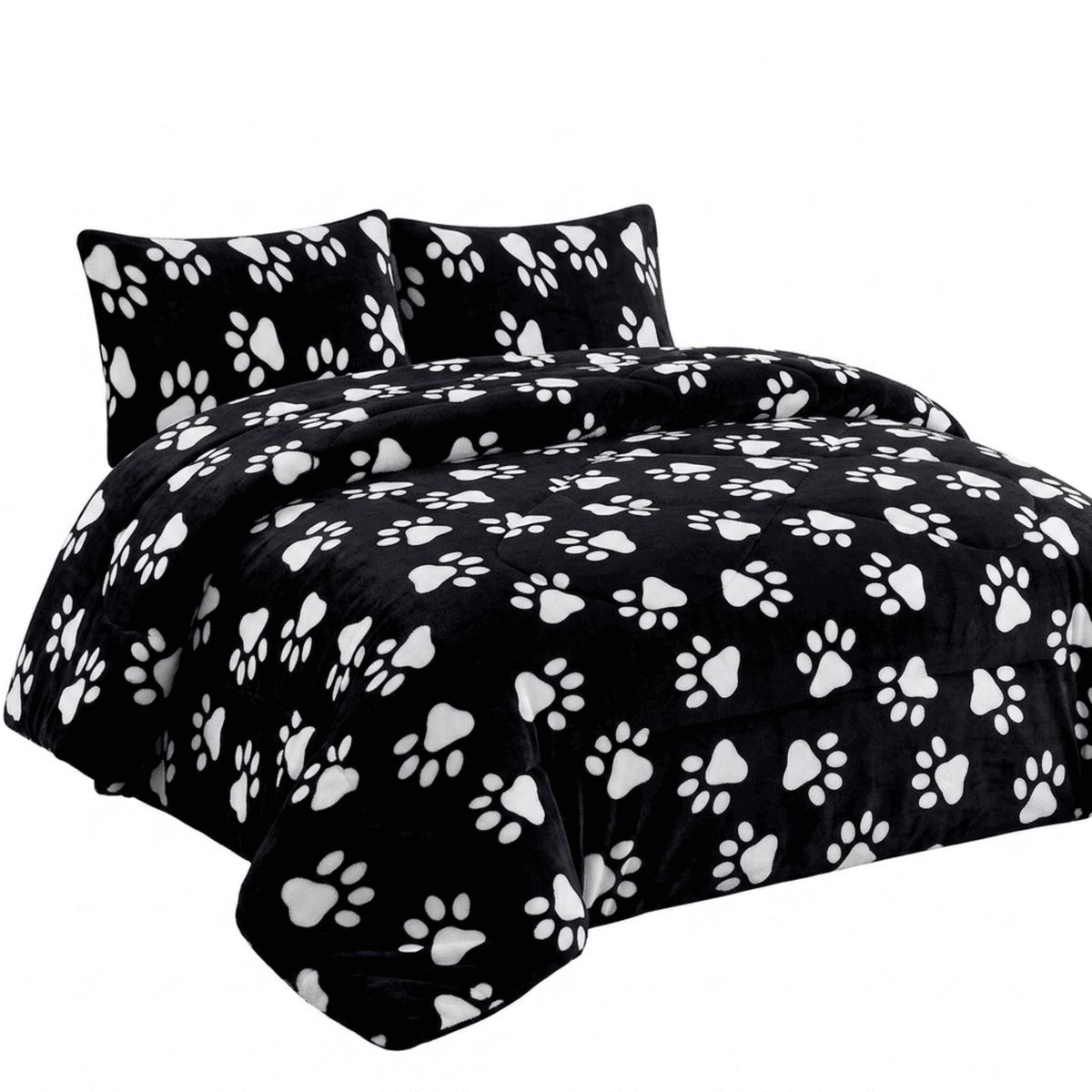 GENERICO - Plumón Cobertor Plush Chiporro 1.5 Plazas Invierno Suave Liviano Color Negro Estampado Huellas