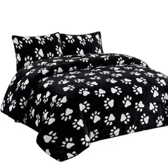 GENERICO - Plumón Cobertor Plush Chiporro 1.5 Plazas Invierno Suave Liviano Color Negro Estampado Huellas