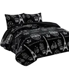 GENERICO - Plumón Cobertor Plush Chiporro 1.5 Plazas Invierno Suave Liviano Color Negro Estampado Blanco