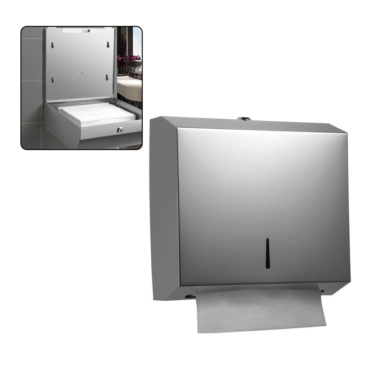 MOONCORE - Dispensador De Papel Interfoliado Acero Inoxidable, Sistema antirrobo