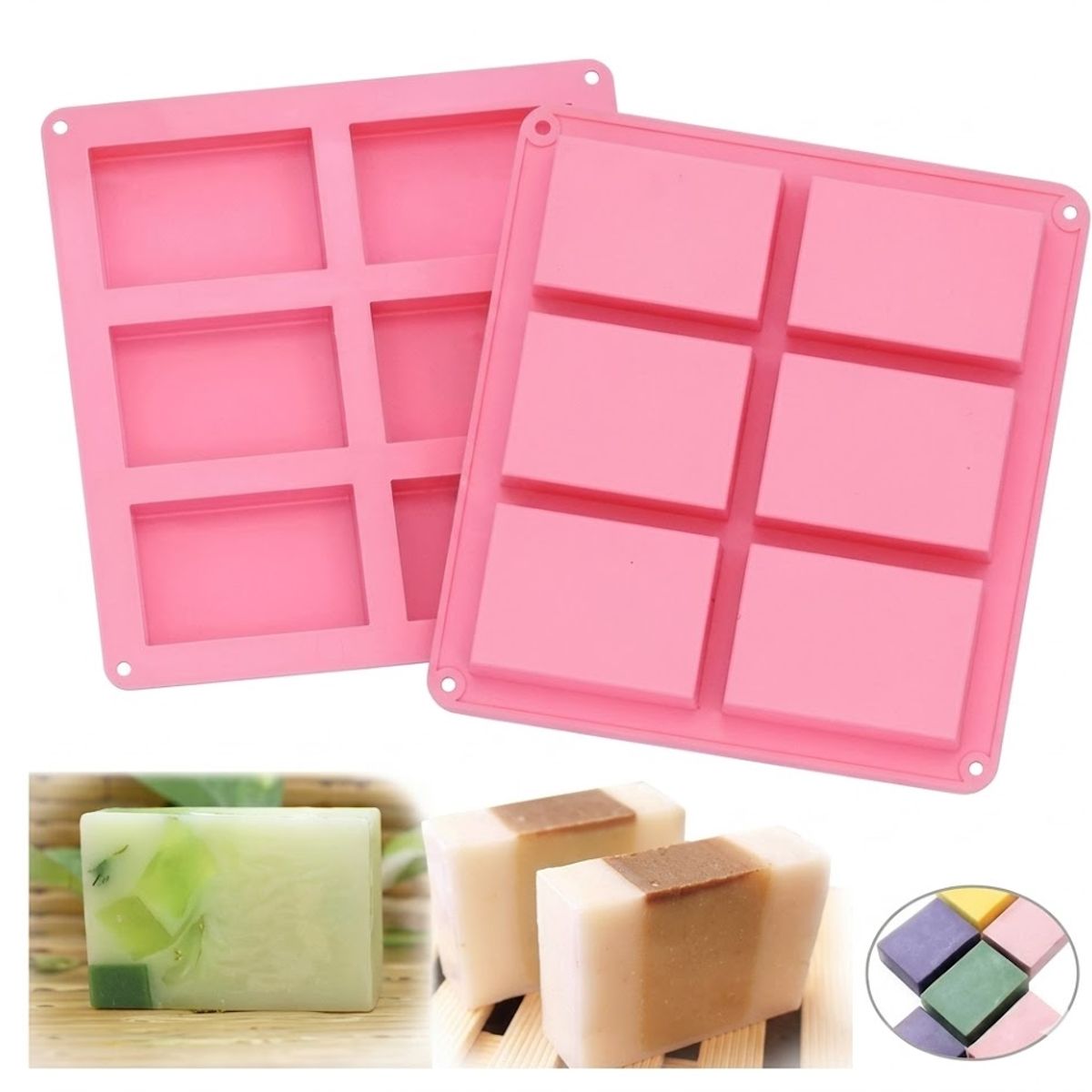 GENERICO - Molde de Silicona Rectangular de 6 cavidades Principalmente para jabones Artesanales