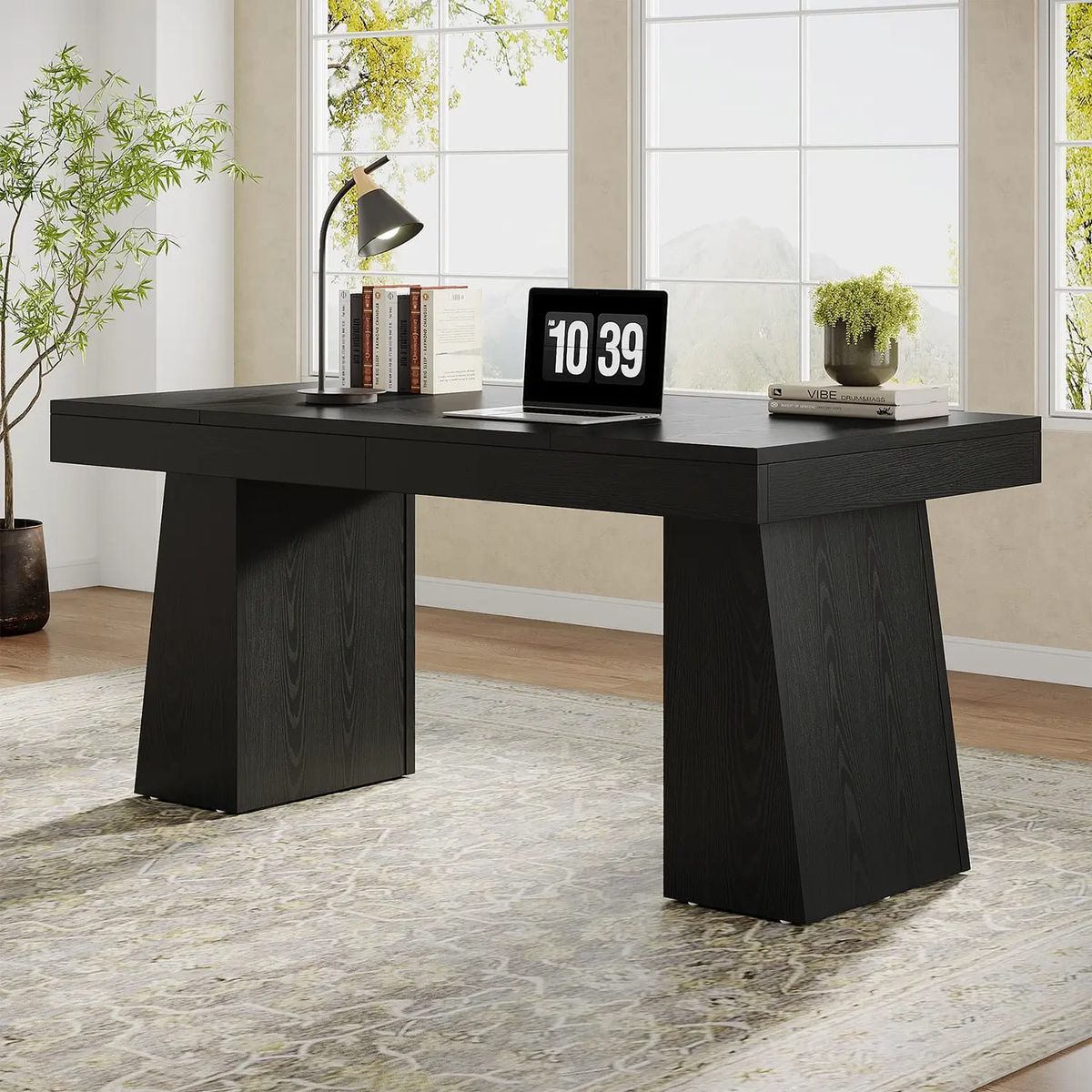 DELUXE - Escritorio Ejecutivo Negro Base Pedestal Premium 140 Cm Negro
