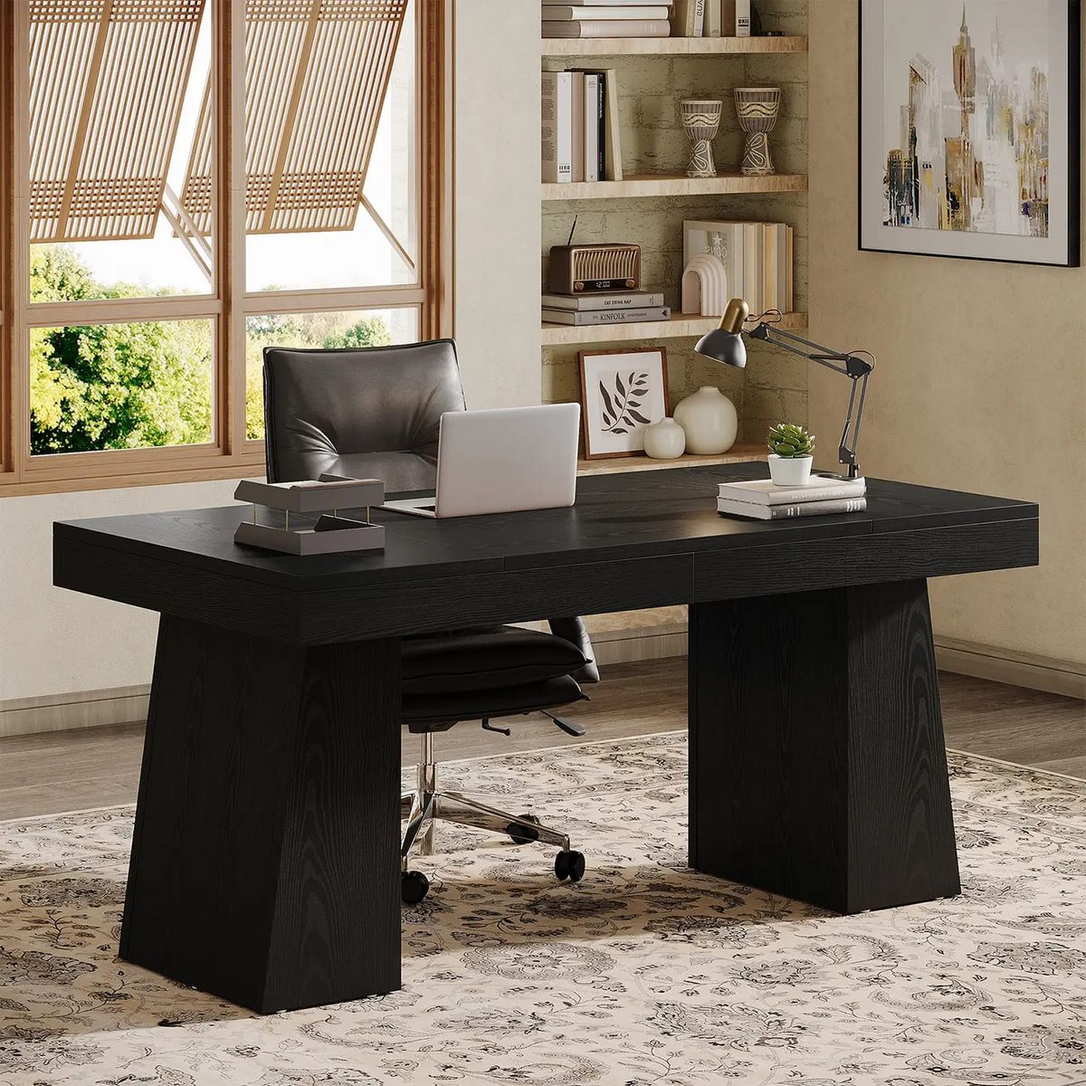 DELUXE - Escritorio Ejecutivo Negro Base Pedestal Premium 140 Cm Negro
