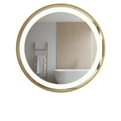 GENERICO - Espejo Redondo LED para Baño con Marco Dorado Luz Fría Moderna y Diseño Elegante 60X60.