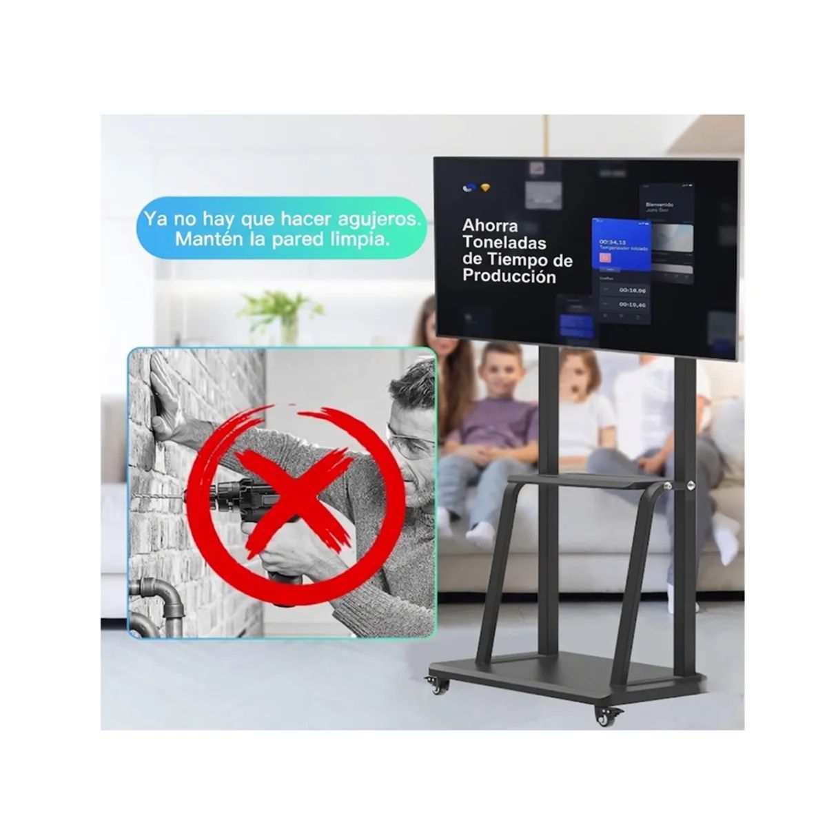 GENERICO - Soporte Tv Rack Movil Con Ruedas 32 A 75 Pulgada Negro