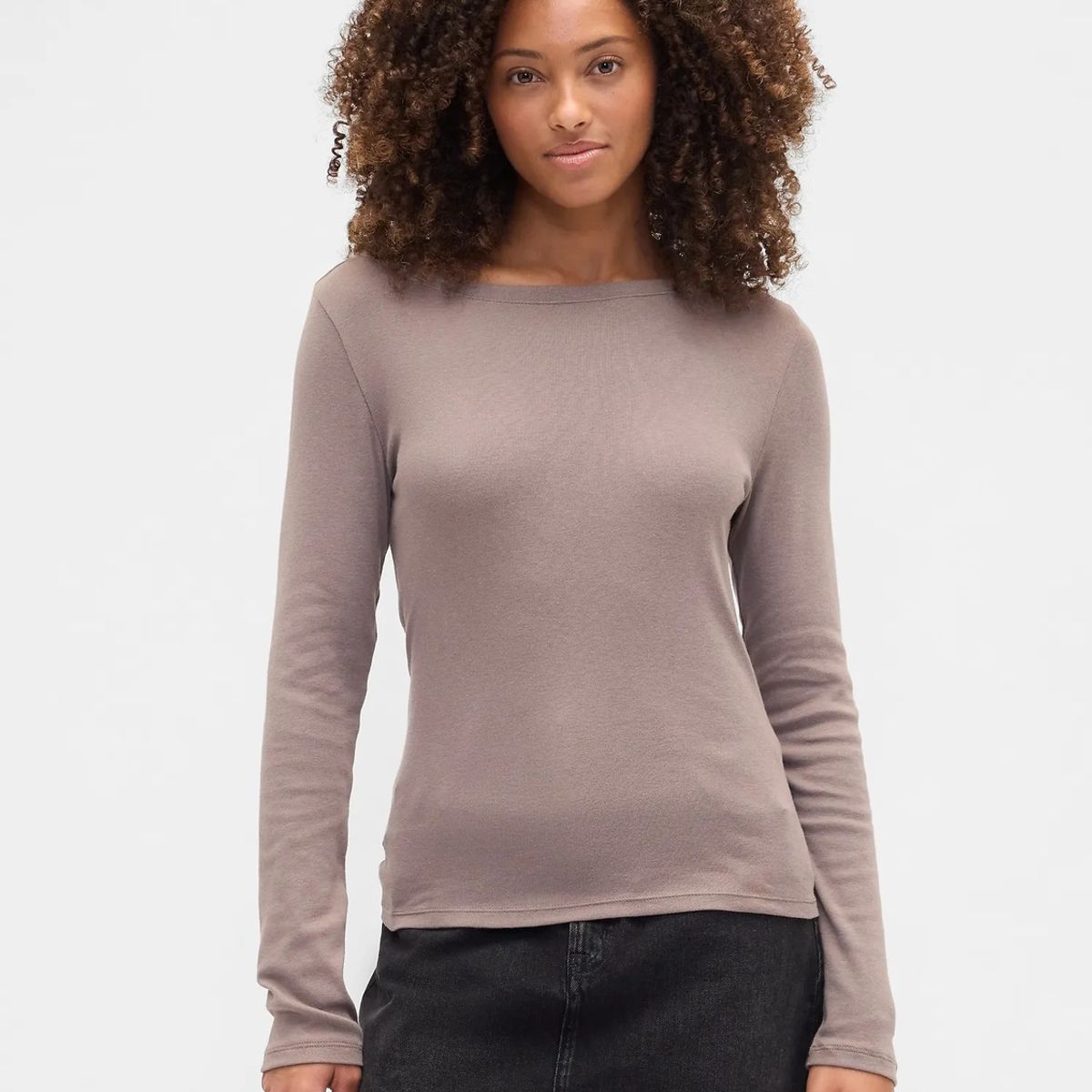 GAP - Polera Mujer Gap Manga Larga Boatneck Café