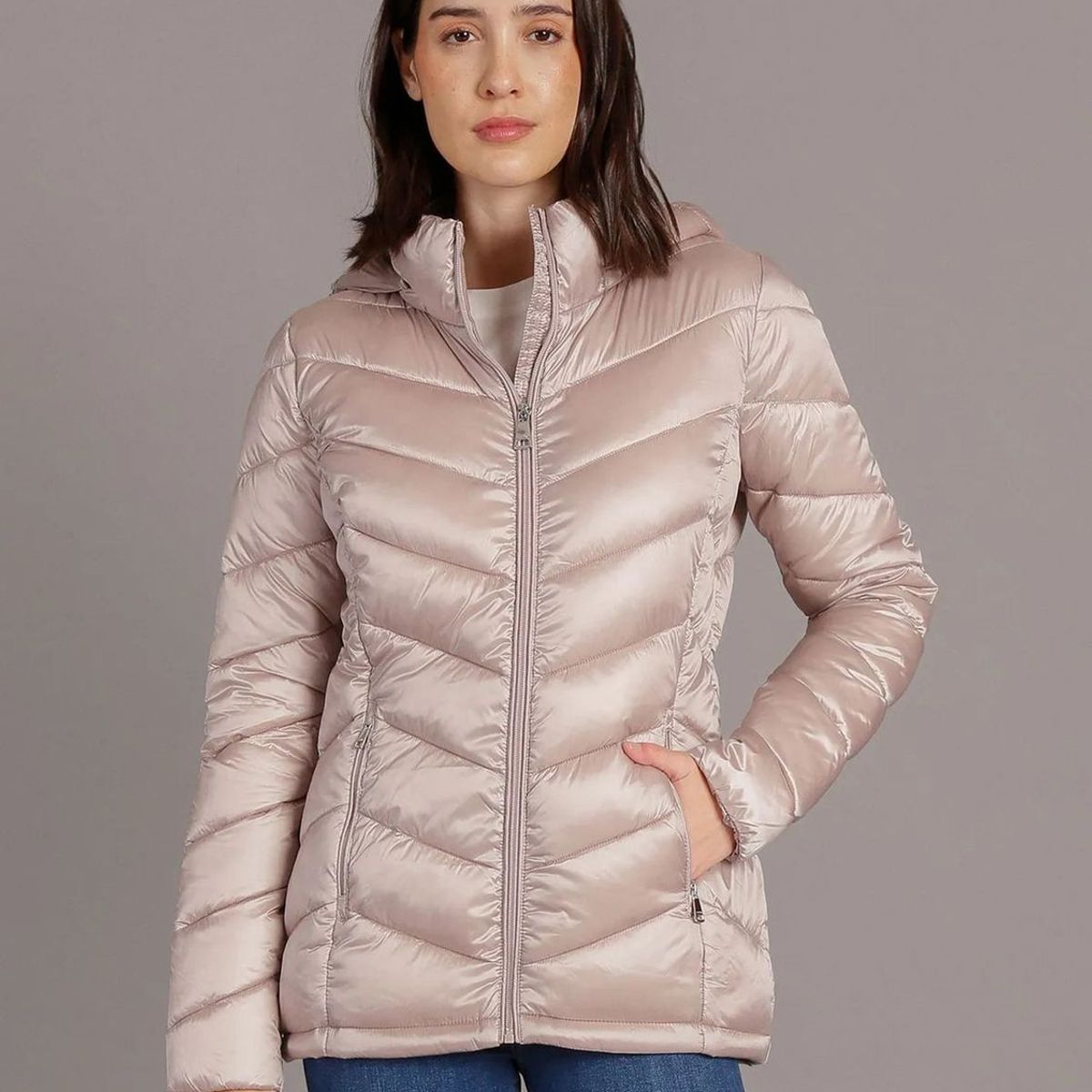 CALVIN KLEIN - Parka Puffer con Gorro Rosado Calvin Klein