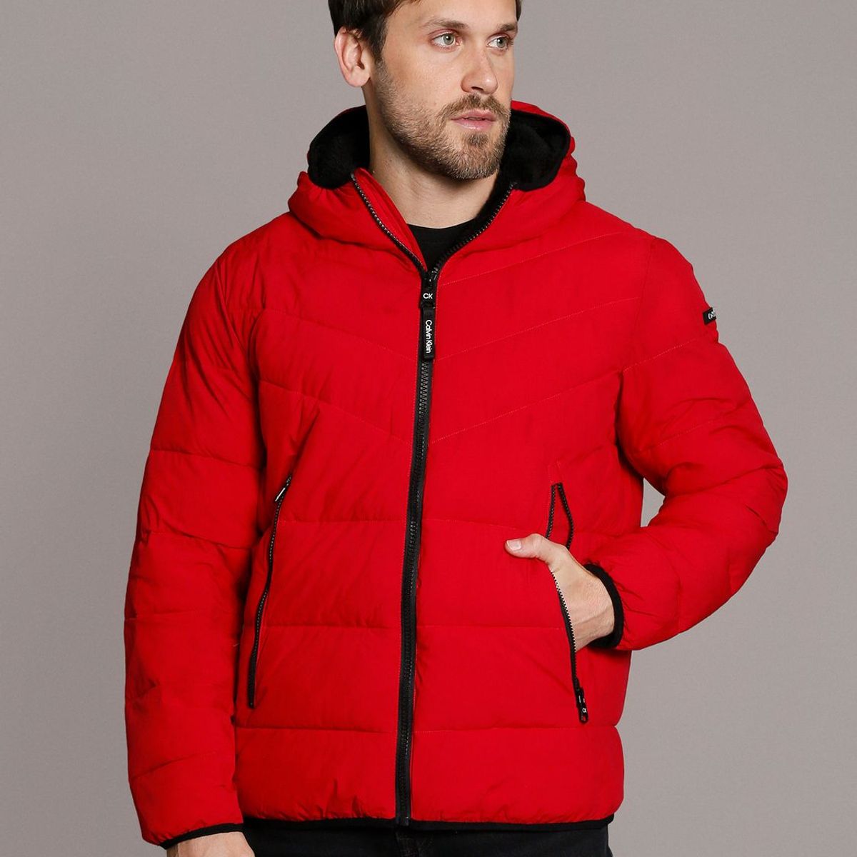 CALVIN KLEIN - Parka con Gorro Stretch Rojo Calvin Klein